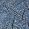 Elegant Blue Floral Cotton Lawn Fabric with Green and Pink Blossoms, 110 cm Wide, Japanese Design-D19561