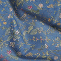 Elegant Blue Floral Cotton Lawn Fabric with Green and Pink Blossoms, 110 cm Wide, Japanese Design-D19561