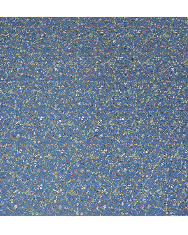 Elegant Blue Floral Cotton Lawn Fabric with Green and Pink Blossoms, 110 cm Wide, Japanese Design-D19561 Regal Fabrics