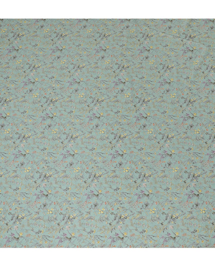 Elegant Mint Green Floral Cotton Lawn Fabric with Yellow and Purple Blossoms, 110 cm Wide, Japanese Design-D19562