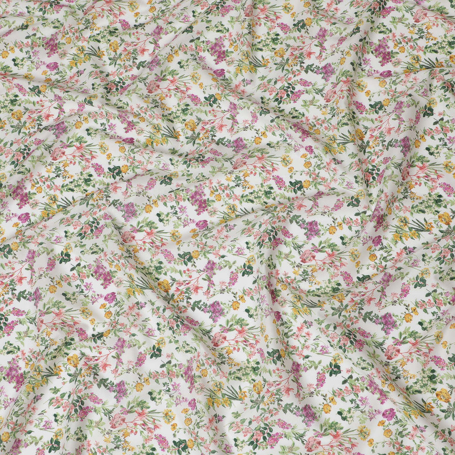 Vibrant White Floral Cotton Lawn Fabric with Pink and Yellow Blossoms, 110 cm Wide, Japanese Design-D19563