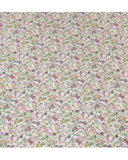 Vibrant White Floral Cotton Lawn Fabric with Pink and Yellow Blossoms, 110 cm Wide, Japanese Design-D19563