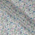 Vibrant White Floral Cotton Lawn Fabric with Blue and Pink Blossoms, 110 cm Wide, Japanese Design-D19564