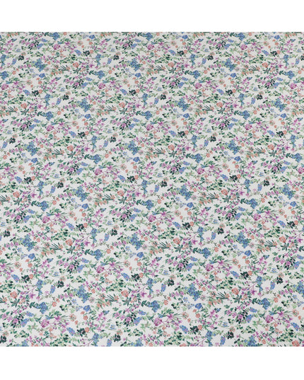 Vibrant White Floral Cotton Lawn Fabric with Blue and Pink Blossoms, 110 cm Wide, Japanese Design-D19564