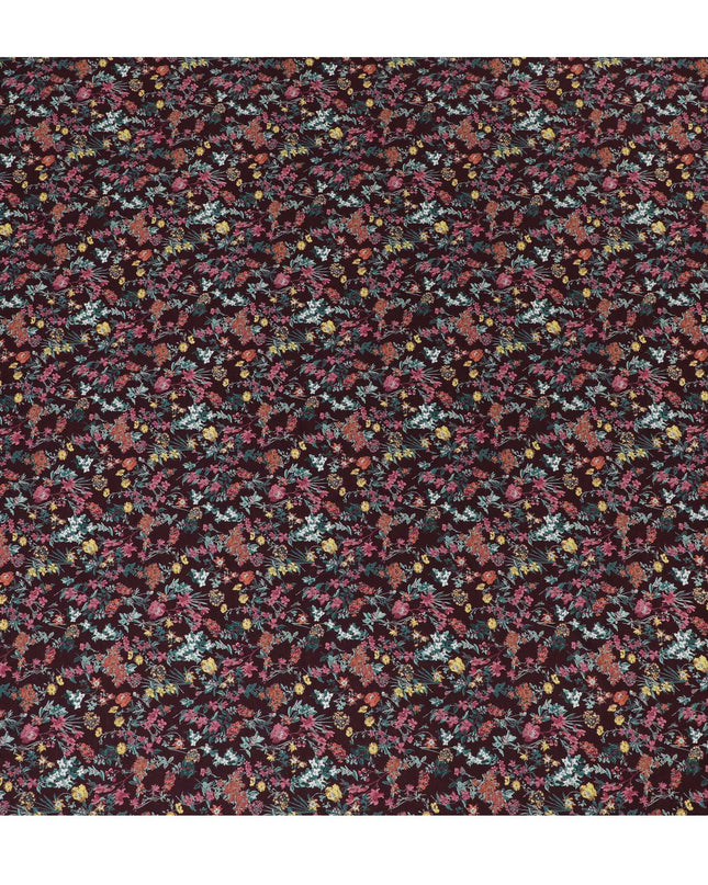 Elegant Maroon Floral Cotton Lawn Fabric with Pink and Yellow Blossoms, 110 cm Wide, Japanese Design-D19565 Regal Fabrics