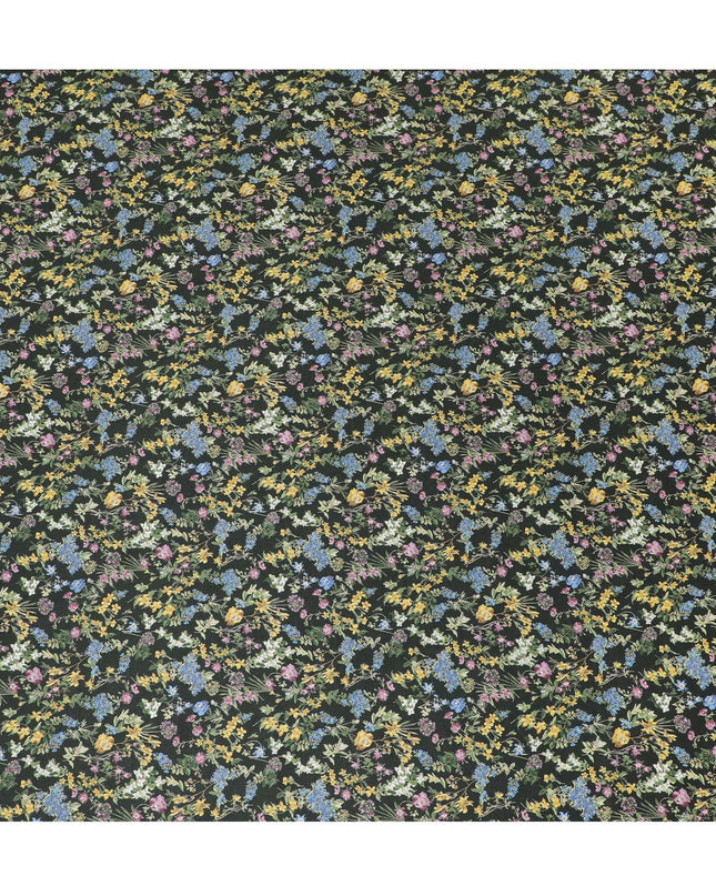 Elegant Green Floral Cotton Lawn Fabric with Yellow and Blue Blossoms, 110 cm Wide, Japanese Design-D19566 Regal Fabrics