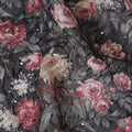 قماش عشبي قطني أنيق مخلوط بزهور داكنة مع تطريز معقد - عرض 110 سم - D19584