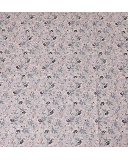 Soft Grey Floral blended Cotton Lawn Fabric with Embroidery - 110 cm Wide - D19586