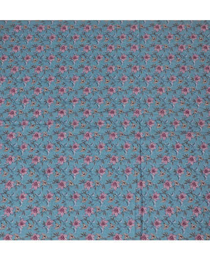 Vibrant Teal Floral blended Cotton Lawn Fabric with Embroidery - 110 cm Wide - D19588