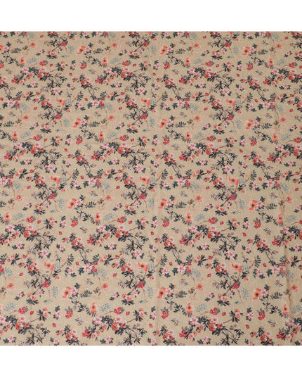 Charming Beige Floral blended Cotton Lawn Fabric with Embroidery - 110 cm Wide - D19590