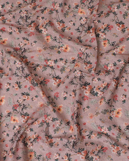 Blush Pink Floral blended Cotton Lawn Fabric with Embroidery - 110 cm Wide - D19591