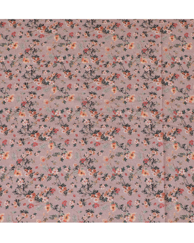 Blush Pink Floral blended Cotton Lawn Fabric with Embroidery - 110 cm Wide - D19591