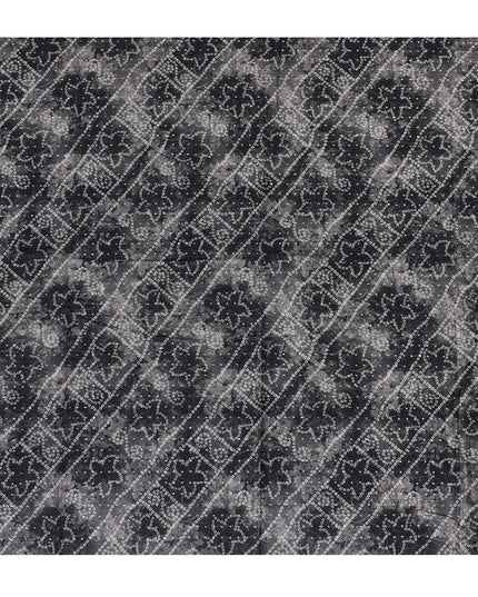 Elegant Black and Grey Patterned blended Cotton Lawn Fabric with Embroidery - 110 cm Wide - D19594