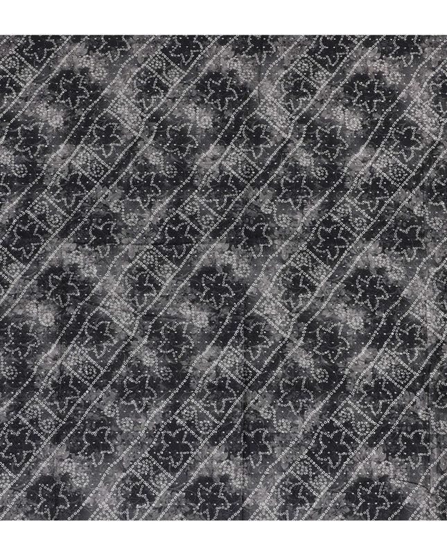 Elegant Black and Grey Patterned blended Cotton Lawn Fabric with Embroidery - 110 cm Wide - D19594