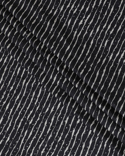 Chic Black and White Striped blended Cotton Lawn Fabric with Embroidery - 110 cm Wide - D19595