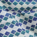Vibrant Blue and Green Geometric blended Cotton Lawn Fabric with Embroidery - 110 cm Wide - D19596 Regal Fabrics