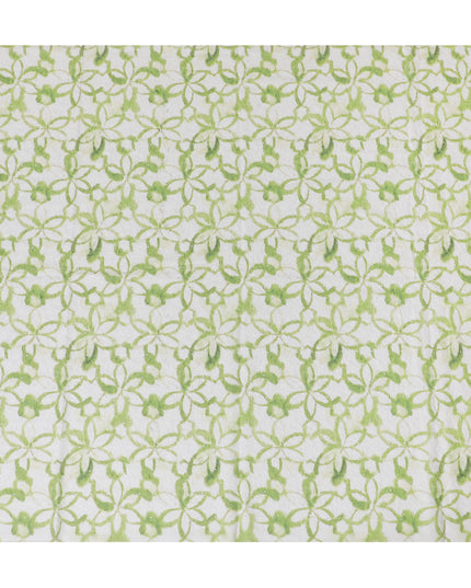 Fresh Green Geometric blended Cotton Lawn Fabric with Embroidery - 110 cm Wide - D19597