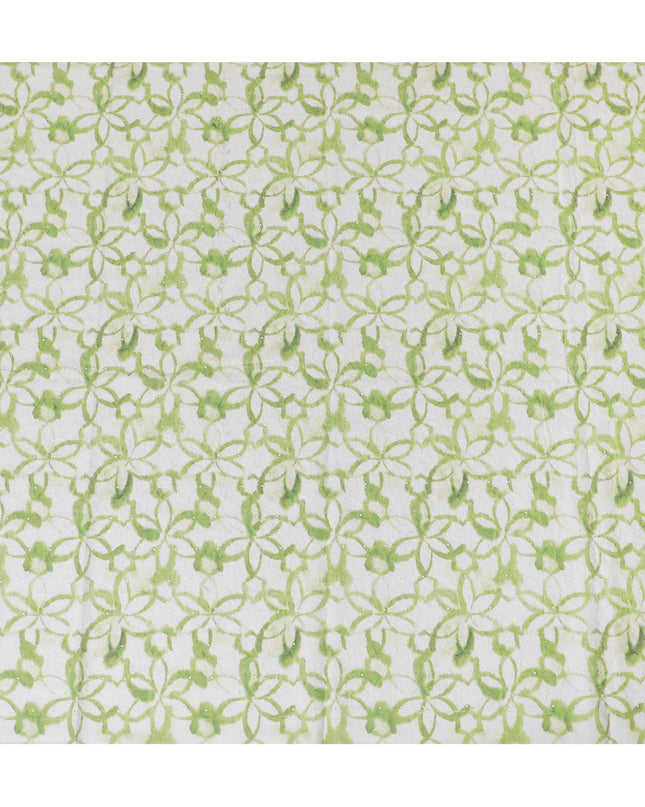 Fresh Green Geometric blended Cotton Lawn Fabric with Embroidery - 110 cm Wide - D19597