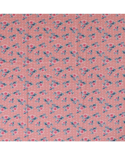 Vibrant Pink Floral blended Cotton Lawn Fabric with Embroidery - 110 cm Wide - D19598