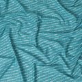 Aqua Blue Striped blended Cotton Lawn Fabric with Embroidery - 110 cm Wide - D19599