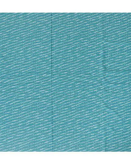 Aqua Blue Striped blended Cotton Lawn Fabric with Embroidery - 110 cm Wide - D19599