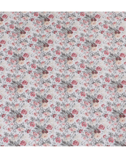 Romantic Floral blended Cotton Lawn Fabric with Embroidery - 110 cm Wide - D19600