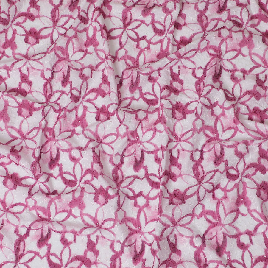Vibrant Pink Geometric blended Cotton Lawn Fabric with Embroidery - 110 cm Wide - D19601
