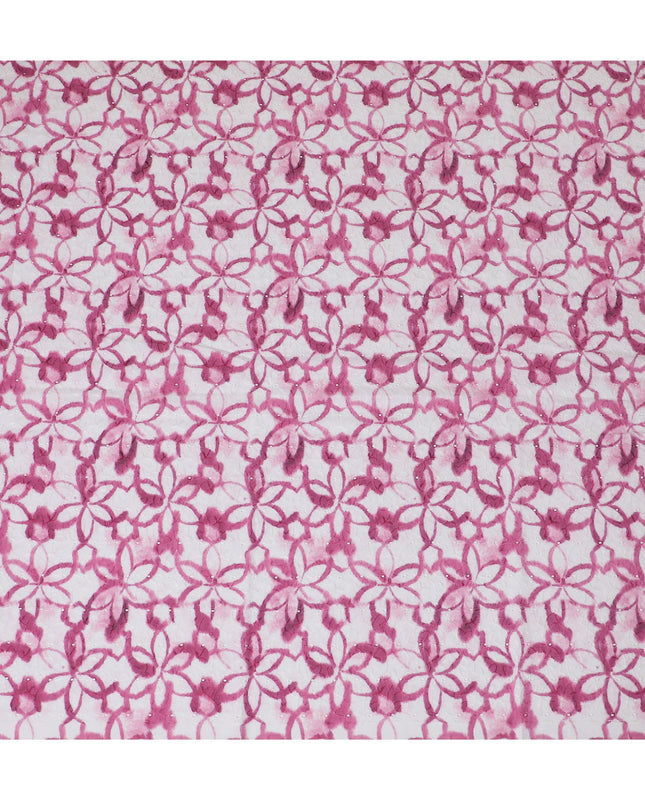 Vibrant Pink Geometric blended Cotton Lawn Fabric with Embroidery - 110 cm Wide - D19601