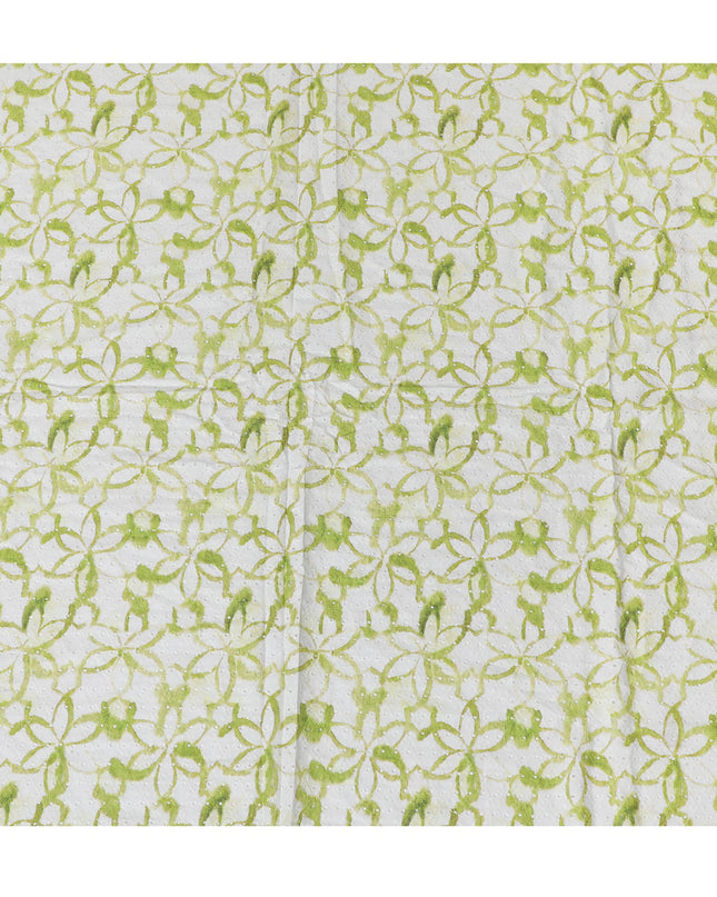 Fresh Green Geometric blended Cotton Lawn Fabric with Embroidery - 110 cm Wide - D19602