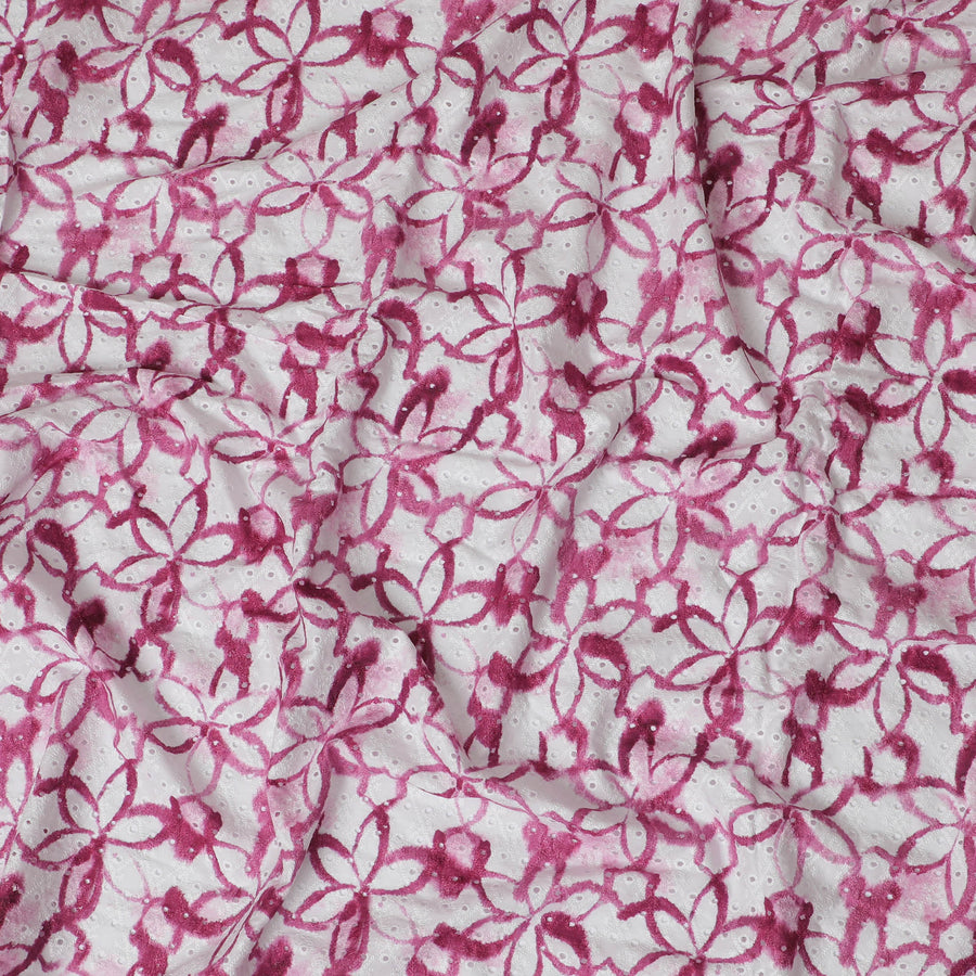 Vibrant Pink Geometric blended Cotton Lawn Fabric with Embroidery - 110 cm Wide - D19603