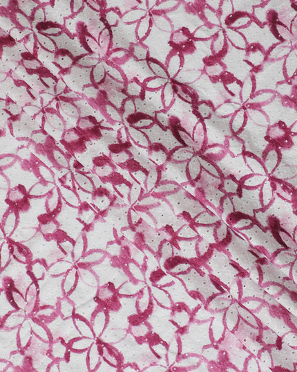 Vibrant Pink Geometric blended Cotton Lawn Fabric with Embroidery - 110 cm Wide - D19603