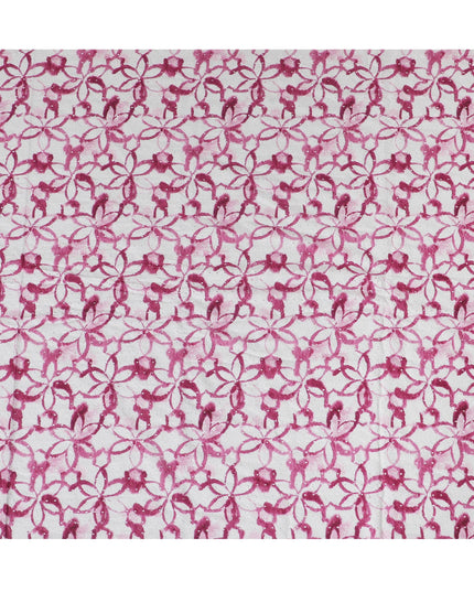 Vibrant Pink Geometric blended Cotton Lawn Fabric with Embroidery - 110 cm Wide - D19603