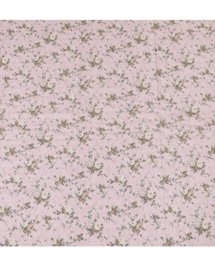 Delicate Pink Floral blended Cotton Lawn Fabric with Embroidery - 110 cm Wide - D19604