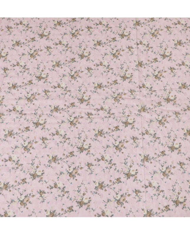 Delicate Pink Floral blended Cotton Lawn Fabric with Embroidery - 110 cm Wide - D19604