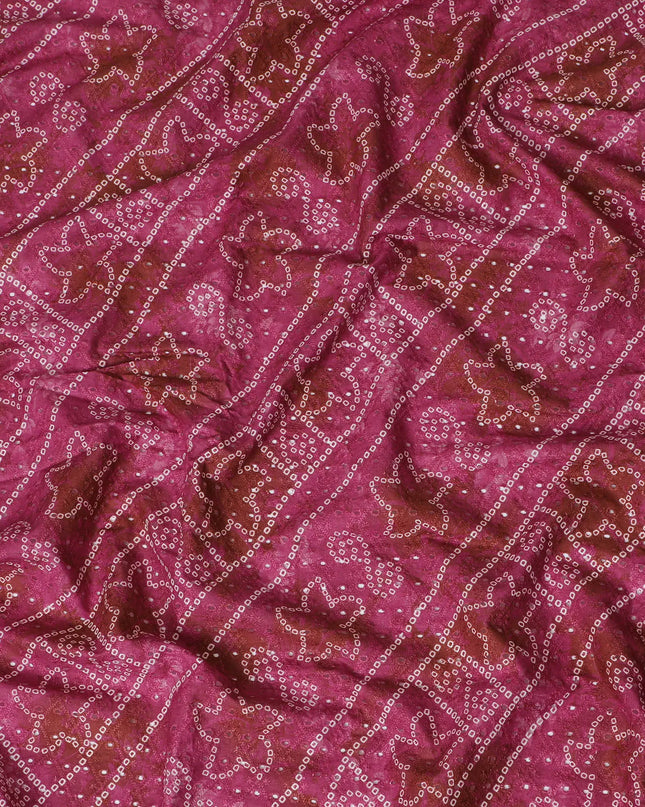 Vibrant Pink Patterned blended Cotton Lawn Fabric with Embroidery - 110 cm Wide - D19605 Regal Fabrics