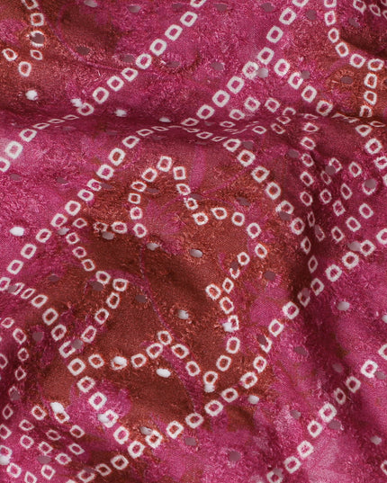 Vibrant Pink Patterned blended Cotton Lawn Fabric with Embroidery - 110 cm Wide - D19605