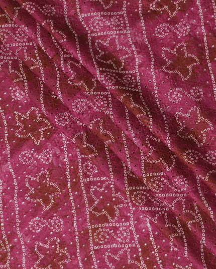 Vibrant Pink Patterned blended Cotton Lawn Fabric with Embroidery - 110 cm Wide - D19605