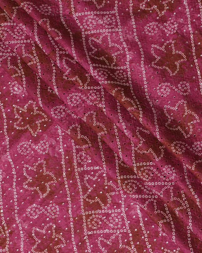 Vibrant Pink Patterned blended Cotton Lawn Fabric with Embroidery - 110 cm Wide - D19605 Regal Fabrics