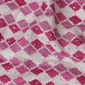 Vibrant Pink and White Geometric blended Cotton Lawn Fabric with Embroidery - 110 cm Wide - D19606
