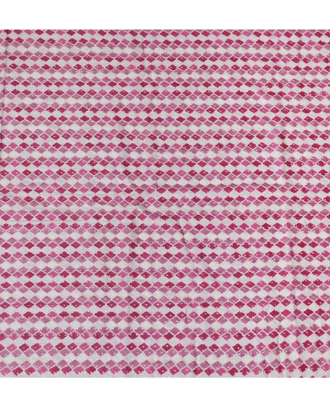 Vibrant Pink and White Geometric blended Cotton Lawn Fabric with Embroidery - 110 cm Wide - D19606 Regal Fabrics