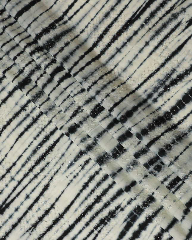 Elegant Black and White Tie-Dye Cotton Lawn Fabric with Sequin Detailing, 110 cm Width-D19656