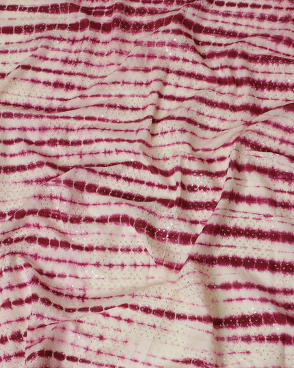 Rich Dark Pink and White Tie-Dye Cotton Lawn Fabric with Sequin Embellishments, 110 cm Width-D19657