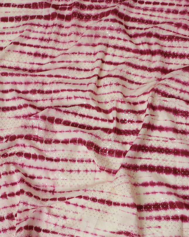 Rich Dark Pink and White Tie-Dye Cotton Lawn Fabric with Sequin Embellishments, 110 cm Width-D19657