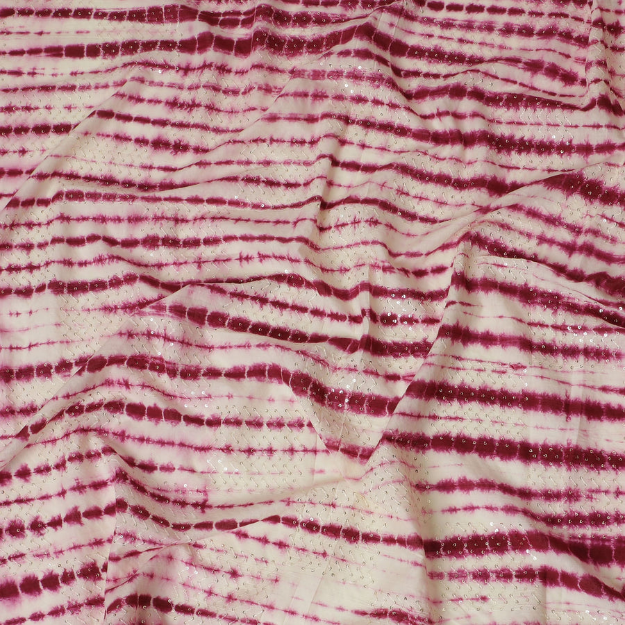 Rich Dark Pink and White Tie-Dye Cotton Lawn Fabric with Sequin Embellishments, 110 cm Width-D19657