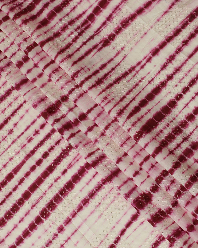 Rich Dark Pink and White Tie-Dye Cotton Lawn Fabric with Sequin Embellishments, 110 cm Width-D19657