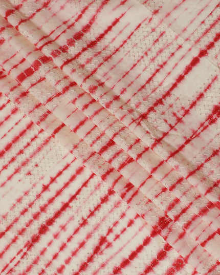 Vibrant Red and White Tie-Dye Cotton Lawn Fabric with Sequin Accents, 110 cm Width-D19658