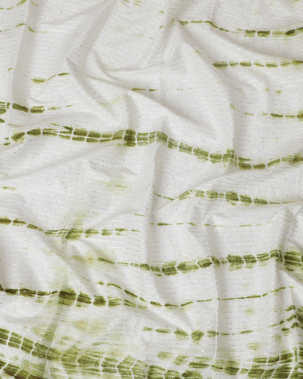 Refreshing Green and White Tie-Dye Cotton Lawn Fabric with Sequin Stripes, 110 cm Width-D19659