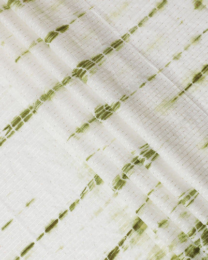 Refreshing Green and White Tie-Dye Cotton Lawn Fabric with Sequin Stripes, 110 cm Width-D19659