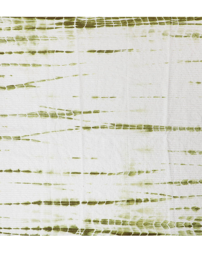 Refreshing Green and White Tie-Dye Cotton Lawn Fabric with Sequin Stripes, 110 cm Width-D19659