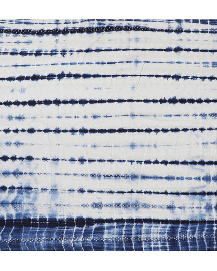 Blue and White Tie-Dye Cotton Lawn Fabric with Embroidery, 110 cm Width-D19661